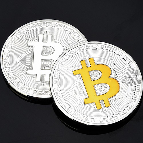 Monēta Bitcoin - Zelta / Zila