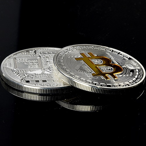 Monēta Bitcoin - Zelta / Zila