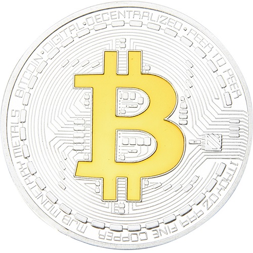 Monēta Bitcoin - Zelta / Zila