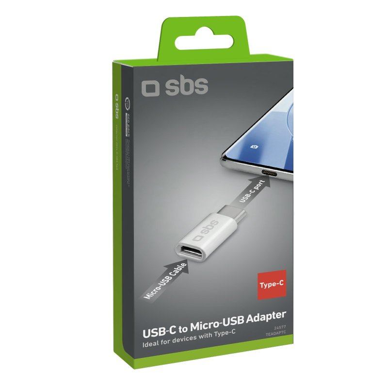 SBS Micro USB uz USB-C adapters – Balta